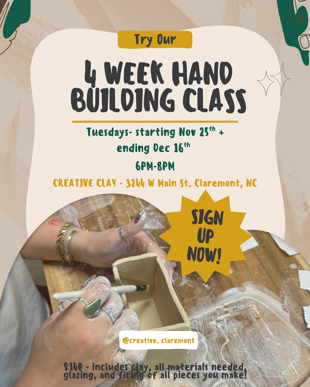 Intro to Hand Building Course - 4 Weeks