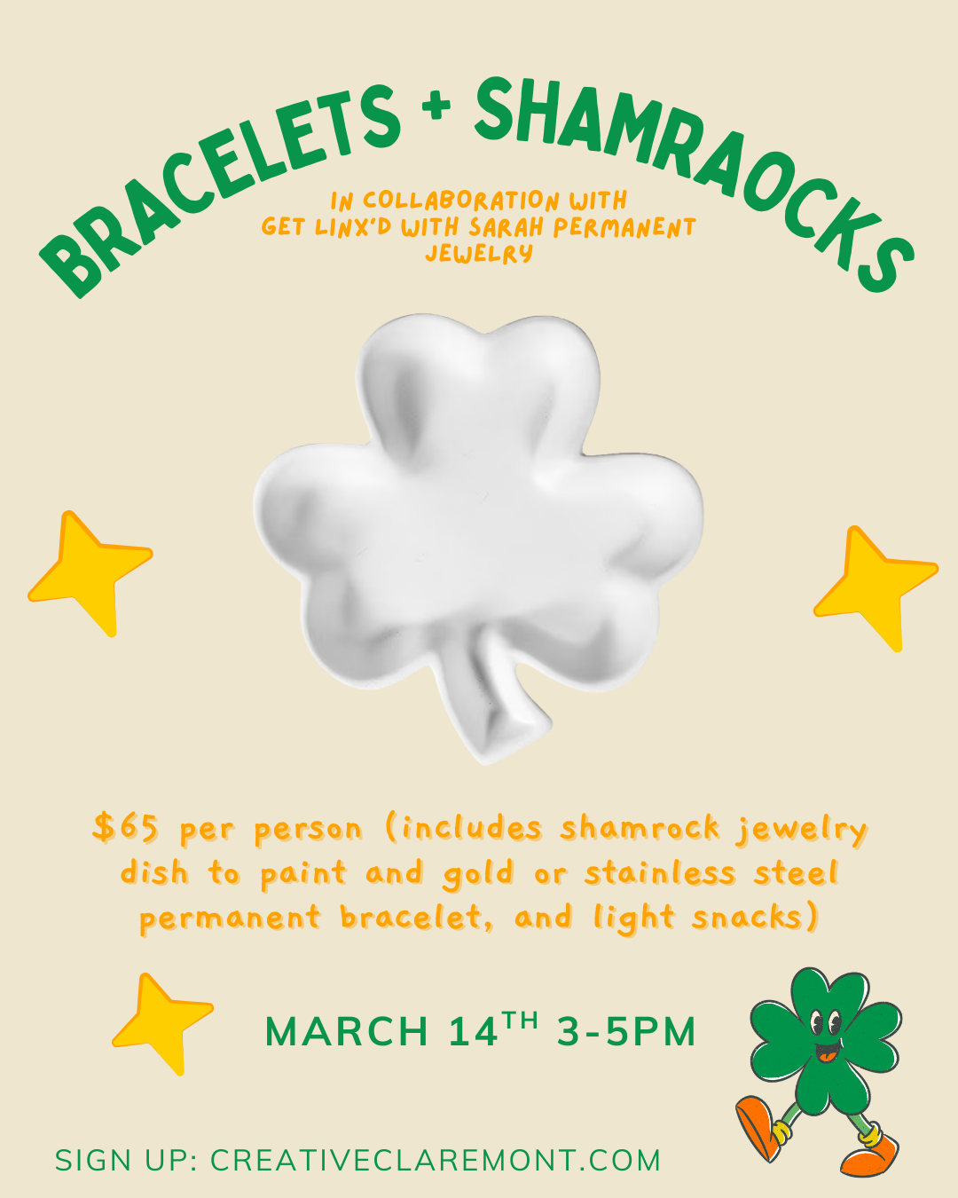 Bracelets + Shamrocks | Pottery + Permanent Jewelry