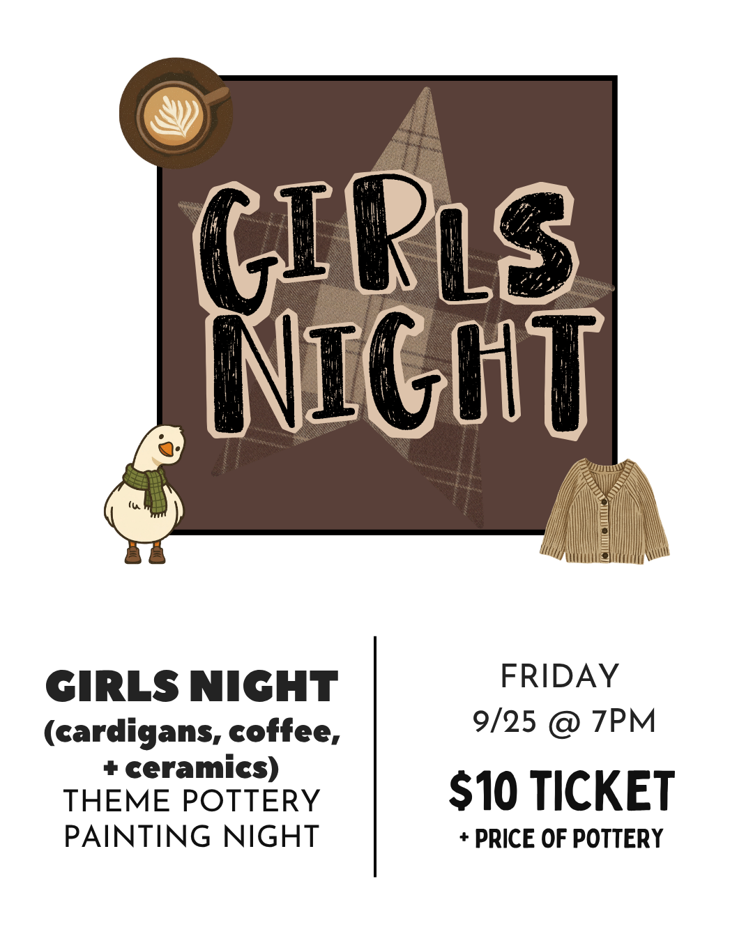 Girls Night (cardigans, coffee, + ceramics) | Pottery Painting Event